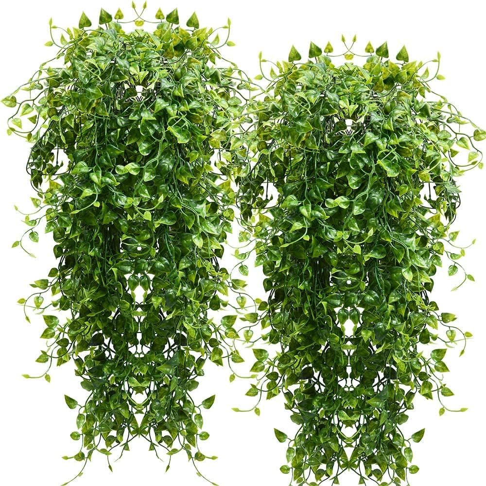 RECUTMS Artificial Hanging Plants 4pcs 33Inch Fake Wall Plant Faux Eucalyptus Leaves Ivy Swag UV Resistant Plastic Greenery Indoor Outdoor Home Garden Wedding Jungle Party Patio Office Shelf Decor-VerdiqueGarden