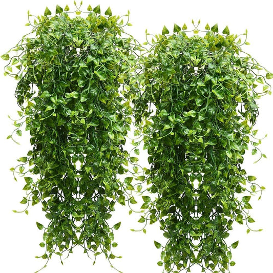 RECUTMS Artificial Hanging Plants 4pcs 33Inch Fake Wall Plant Faux Eucalyptus Leaves Ivy Swag UV Resistant Plastic Greenery Indoor Outdoor Home Garden Wedding Jungle Party Patio Office Shelf Decor-VerdiqueGarden