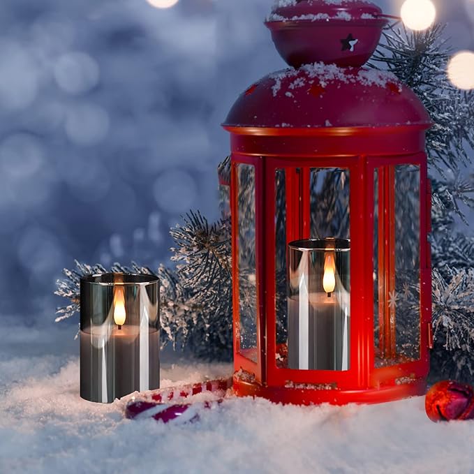 6Pack Glass Flickering Flameless Candles with Remote, 2"X3" Real Wax Votive Candles Battery Operated, Small Electric LED Candles for Wedding Home Decor, w/4 Timers+2 Lighting Modes [Gray]-VerdiqueGarden