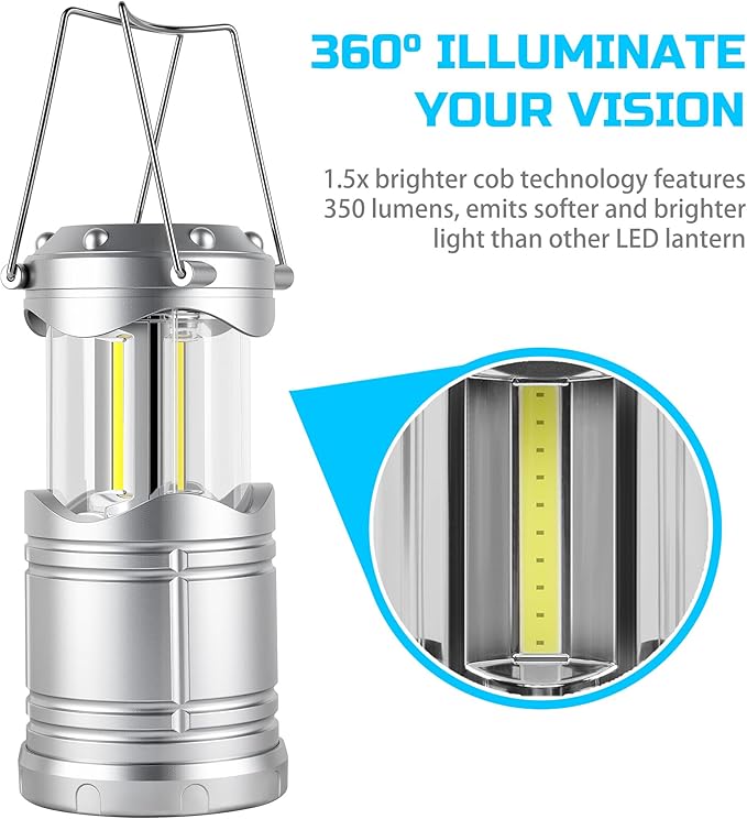 Lichamp LED Camping Lantern, 4 Pack Battery Powered Flashlight for Power Outages, Portable Collapsible Hanging Light Essential for Home, Outdoor, Emergency Lamp Survival Kit Gear for Hurricane, B4SL-VerdiqueGarden