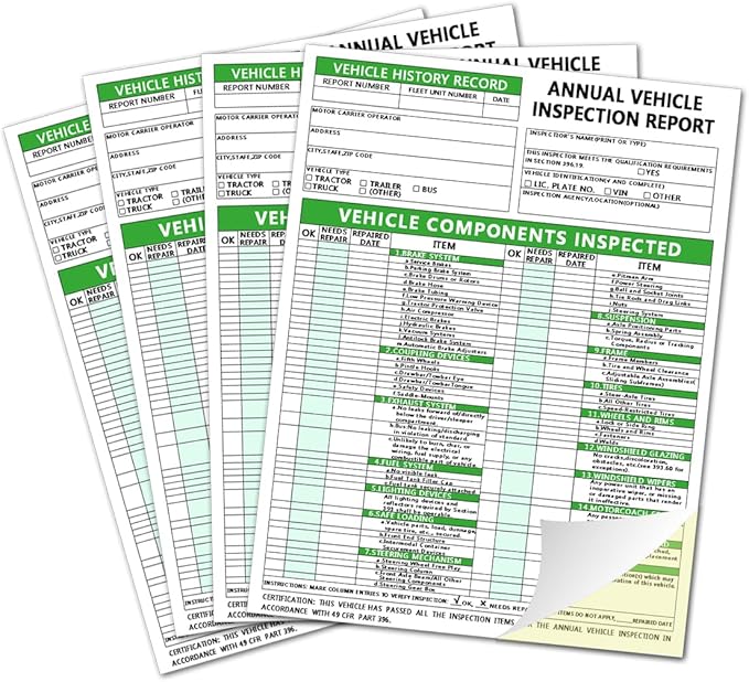 Annual Vehicle Inspection Report Form Dot Annual Inspection Forms and Stickers, 25-pk 3-Ply Carbonless Adhesive Vinyl Label 2-Ply, Driver Vehicle Inspection Report Book for Truck Drivers-VerdiqueGarden