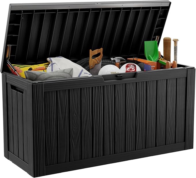 DRATO 80 Gallon Large Deck Box, Outdoor Storage Box for Patio Furniture, Patio Cushions, Gardening Tools, Pool Supplies 480lbs Weight Capacity,Waterproof Resin Storage Boxes-VerdiqueGarden