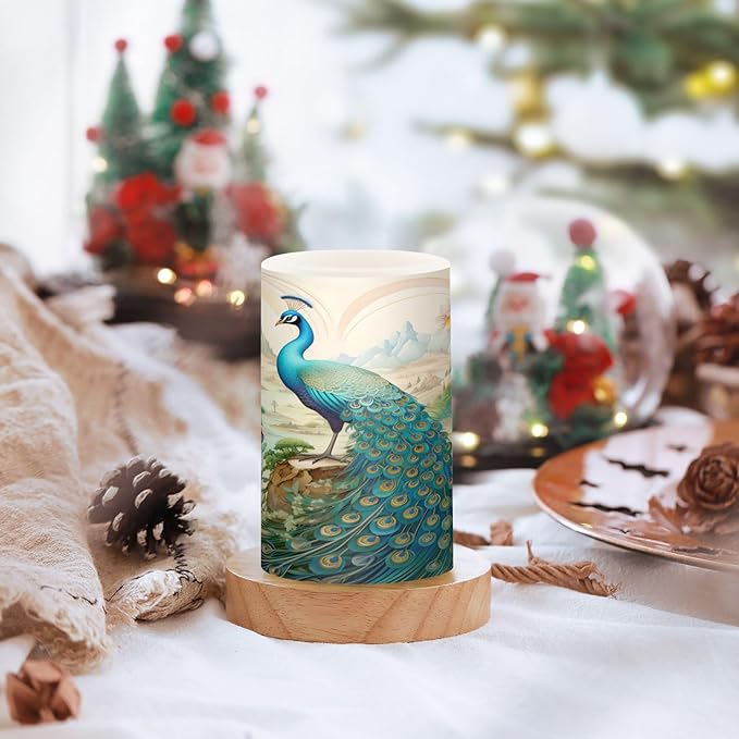 Flickering Flameless Candles, Peacock Garden LED Candles with Remote Timer, Set of 2 Battery Operated Candle for Valentine Wedding Birthday-VerdiqueGarden
