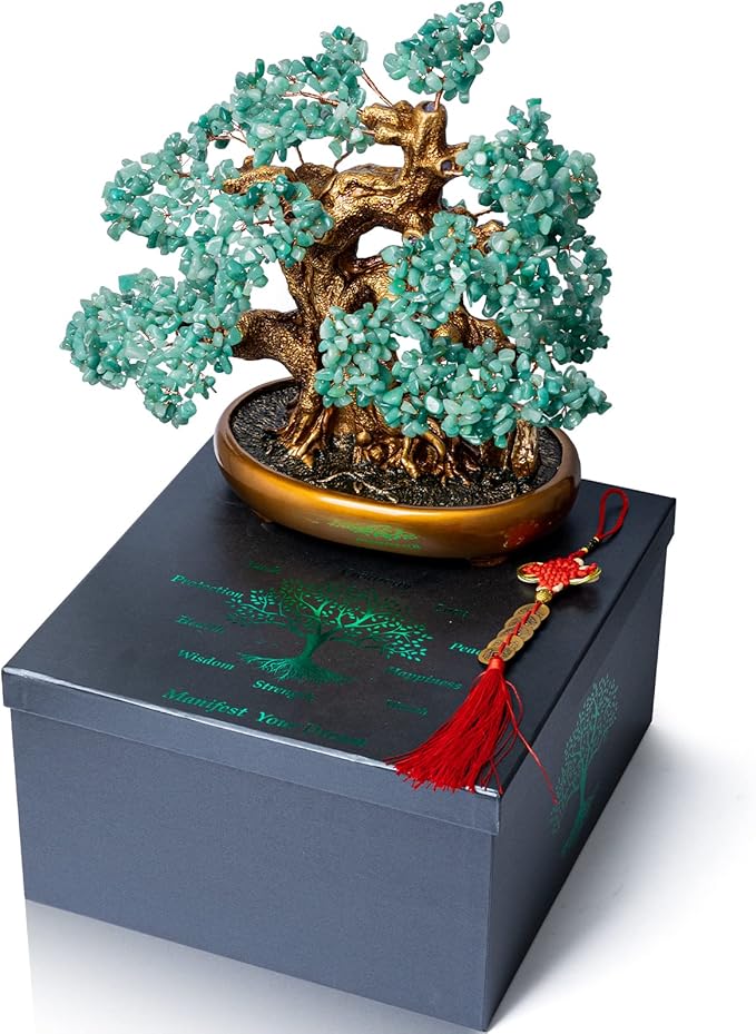 Green Aventurine Gemstone Crystal Bonsai Tree of Life Large Feng Shui Money Chakra Tree for Luck and Wealth Desk Decoration(1,251 Gem Count)-VerdiqueGarden