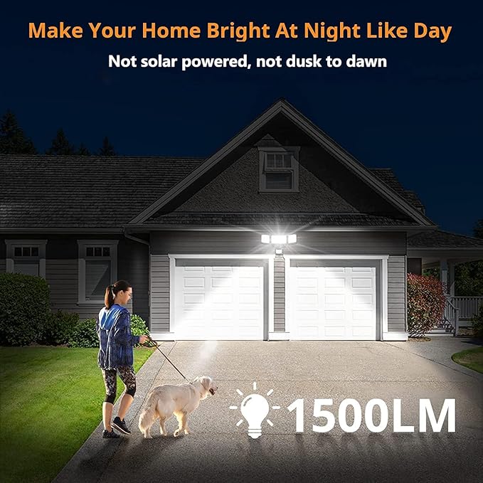 LEPOWER Battery Powered LED Flood Light Outdoor,1500LM Motion Sensor Security Lights, IP65 Waterproof,Wireless Flood Light Battery Operated,3 Head Motion Detector Light for Garage,Yard,Porch(Black)-VerdiqueGarden