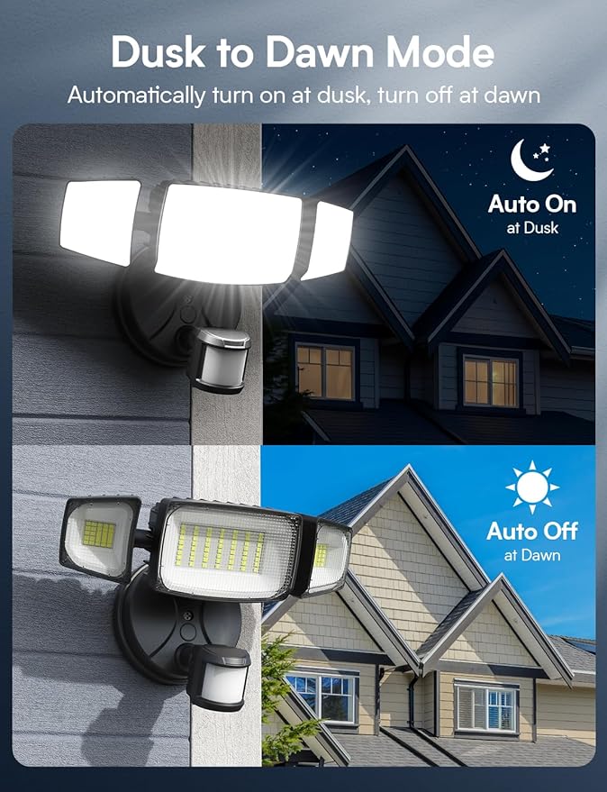 Olafus 80W Motion Sensor Outdoor Lights, 8000lm Hardwired Motion Flood Light Dusk to Dawn, IP65 Waterproof LED Security Floodlights, 6500K Motion Detector Lights for Outside, Black-VerdiqueGarden