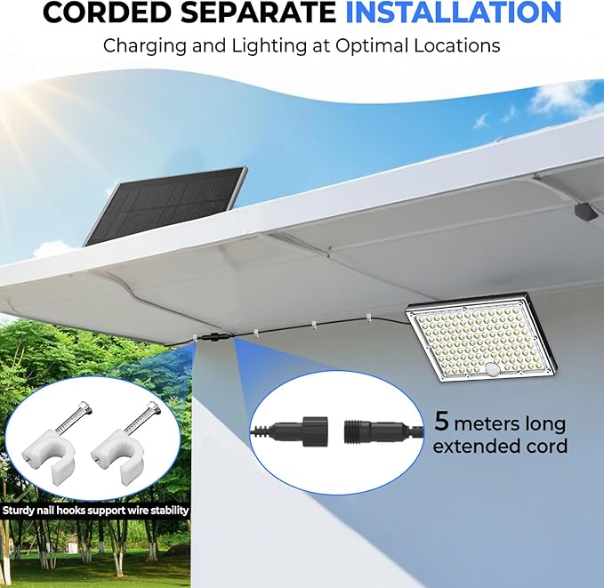 113 LED Motion Senser Outdoor Lights with 9000k Cool White Light, IP65 Waterproof, 5M Wire- Outdoor Solar Lights for Yard, Patio, Porch, Wall, and Garden, Comes with 2 Year Warranty.-VerdiqueGarden