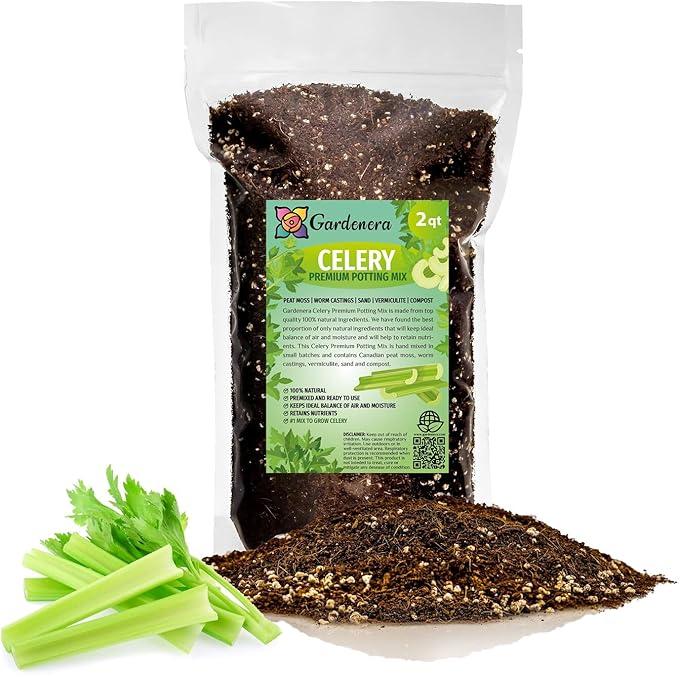 Premium Celery Potting Soil Mix - Optimal Nutrient-Rich Blend for Thriving and Crisp Celery Plants - 2 Quart-VerdiqueGarden