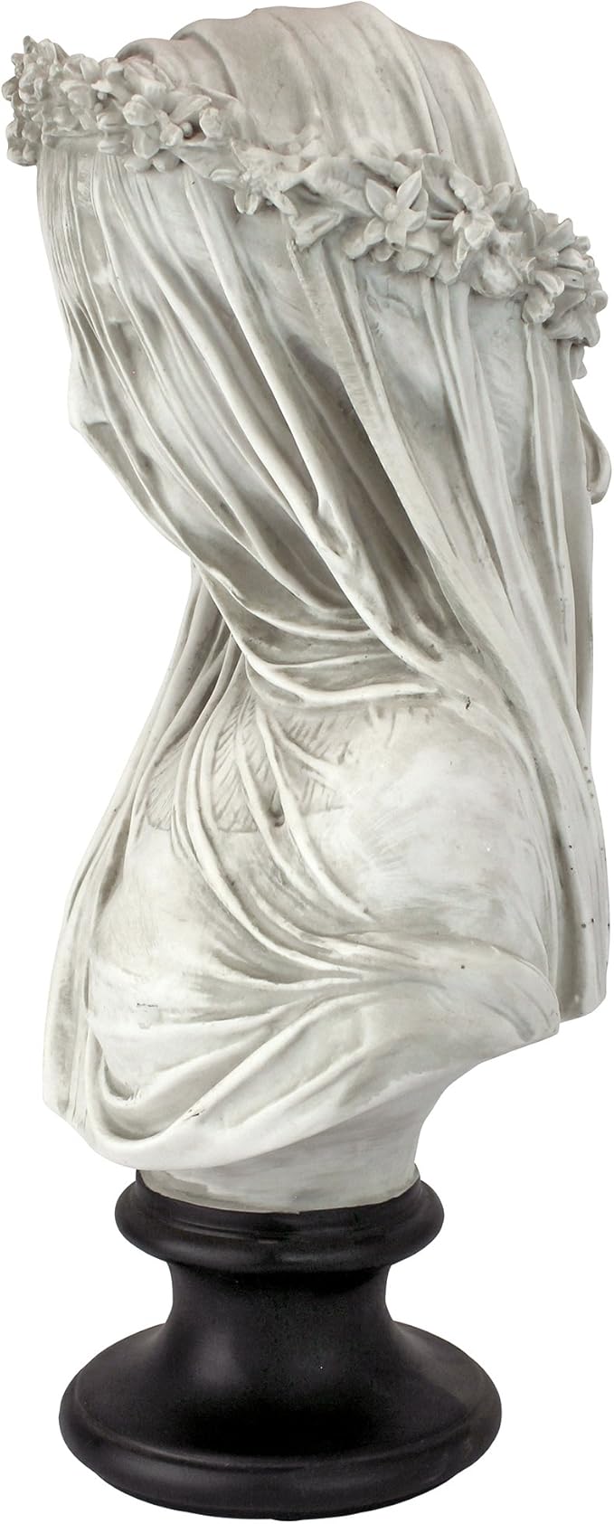 Design Toscano Veiled Maiden Indoor Bust Statue, 9 Inch Wide, 14 Inch Tall, Cast Stone Resin, Antiqued White Finish with a Black Painted Base-VerdiqueGarden