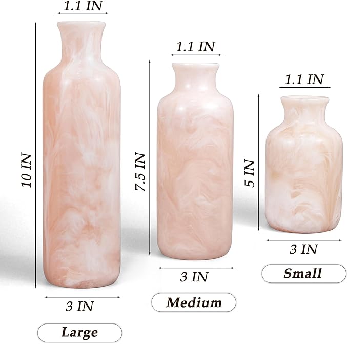 Resin 3 Piece Vase Set, Farmhouse Decor, Home Decorative Vase, Vases for Your Kitchen, Bedroom, Office, Living Room, Bathroom, & Shelf Centerpiece Table Decorations, Pink-VerdiqueGarden