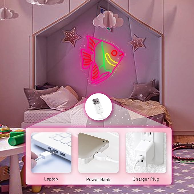 Fish Neon Sign Colorful Fat Headed Fish Neon Light Dimmable LED Neon Light for Wall Decor USB Powered Animal Light Up Sign for Bedroom Ocean Museum Boys And Girls Gifts-VerdiqueGarden