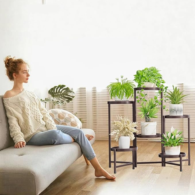 iDavosic.ly 6 Tier Large Plant Stand Indoor, 10 Inch Wide Tall Corner Metal Plant Stands Outdoor for Multiple Plants, Folding Tiered Flower Display Holder Rack Shelf, Violet Bronze-VerdiqueGarden
