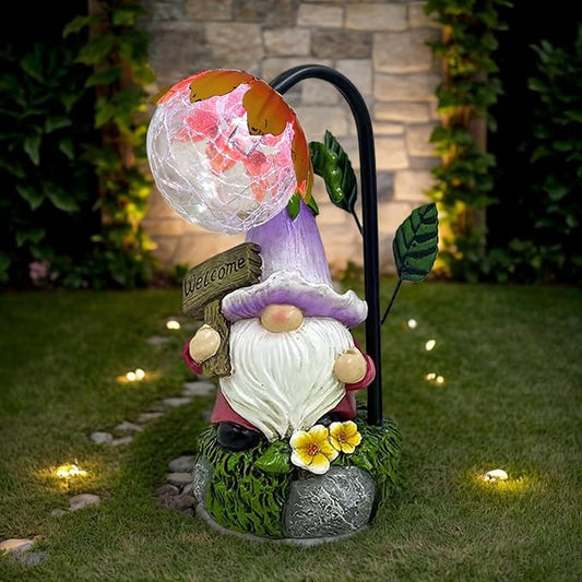 Garden Gnomes Outdoor Statue with Solar Lights Welcome Gnome Home Garden Decor Mom Gifts for Yard Patio Home Garden-VerdiqueGarden