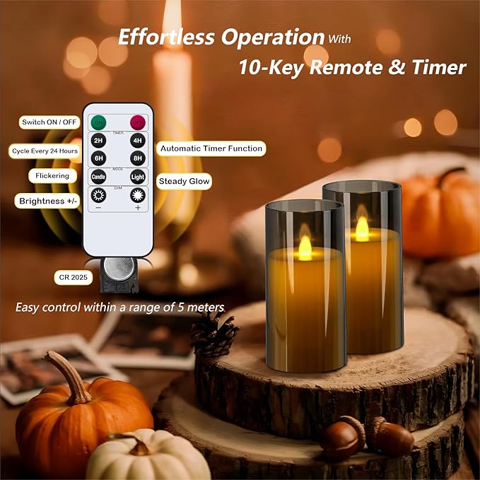 Metaku Flickering Flameless Candles Battery Operated 3D Moving Wick LED Candles with Remote, Set of 2 Grey Acrylic Electric Candles for Christmas Halloween Valentines Wedding Home Decor,D 3"×H 6"-VerdiqueGarden