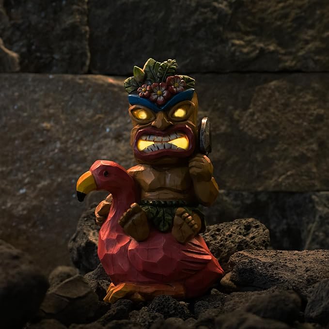 Solar Tiki Statue Flamingos Decor - Tiki Decorations Outdoor for Bar, Patio, Balcony, Yard,Lawn Ornament-VerdiqueGarden