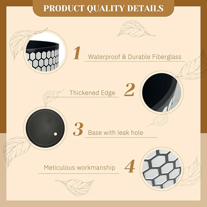 12 Inch Flower Pot Without Bracket with Drainage Holes Suitable for Indoor and Outdoor Decorative Planting (Black White Hexagon, 12 Inches)-VerdiqueGarden