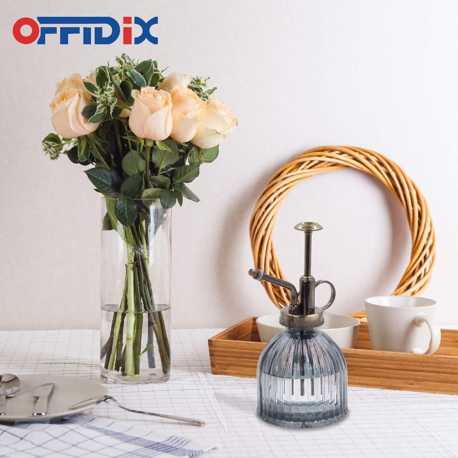 OFFIDIX Plant Mister plant water Spray Bottle, 6.3" Tall Vintage Style with Bronze Plastic Top Pump One Hand Glass Watering Can for Indoor Potted Plants Terrariums (Dark Gray)-VerdiqueGarden