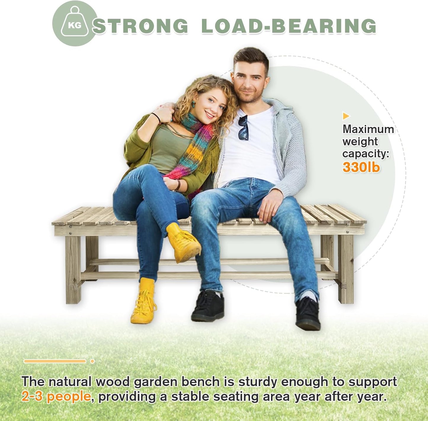 Outdoor Garden Bench, 3-Person Wood Patio Bench Weatherproof Outdoor Backless Bench, Anti-Corrosion and Anti-Rust Garden Benches for Garden Lawn Porch Park Backyard (Natural,47.25''/120cm)-VerdiqueGarden