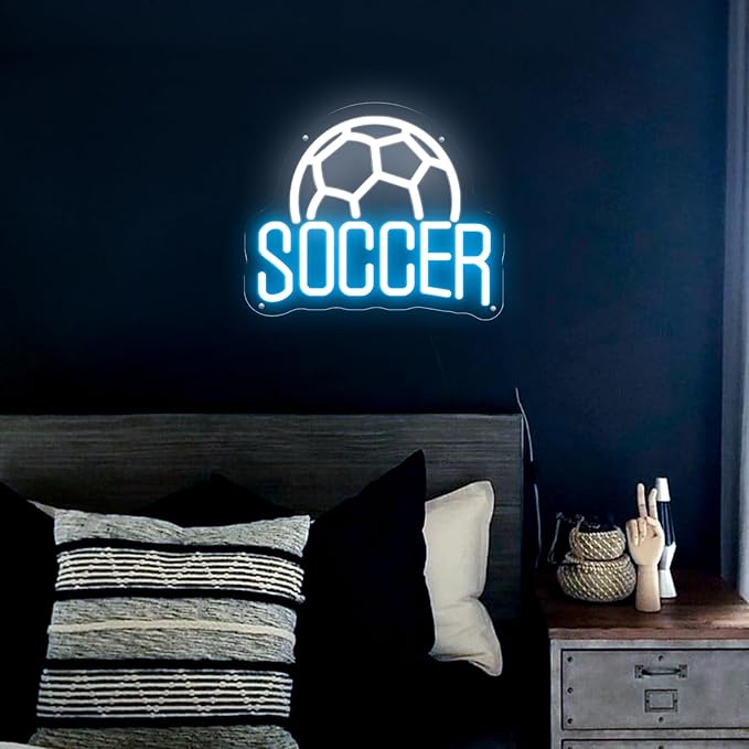 Soccer Neon Sign Dimmable LED Neon Signs for Wall Decor, Football Neon Light Sign for Bedroom Man Cave Gaming Room Party College Club Decor Sports Soccer Players Lover Gifts-VerdiqueGarden