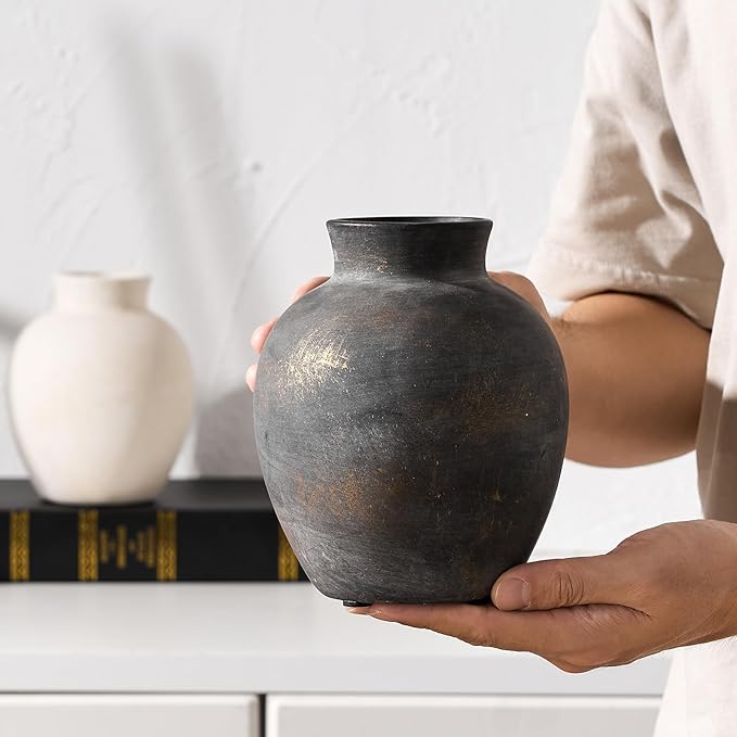SIDUCAL Ceramic Decorative Flower Vase | 6 Inch Pottery Rustic Farmhouse | Boho | Terracotta Vase for Home Decor, Table, Living Room, Bathroom, Shelf, Mantel Decoration, Bronze-VerdiqueGarden