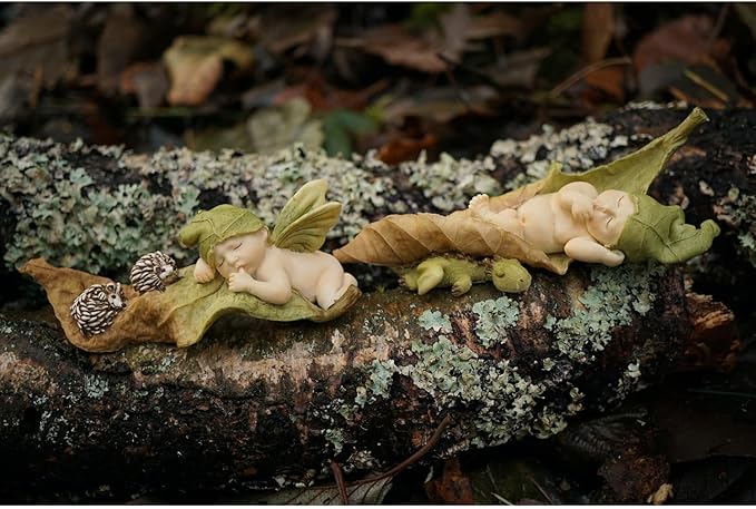 Top Collection Miniature Fairy Garden and Terrarium Statue, Sleeping Fairy Baby with Hedgehogs-VerdiqueGarden