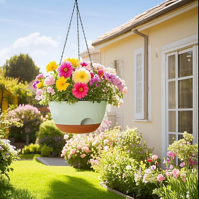 12 Inch Hanging Baskets for Plants Outdoor, Hanging Planters for Indoor Outdoor Plants, Hanging Planter with Self Watering, Hanging Flower Pots (Green)-VerdiqueGarden