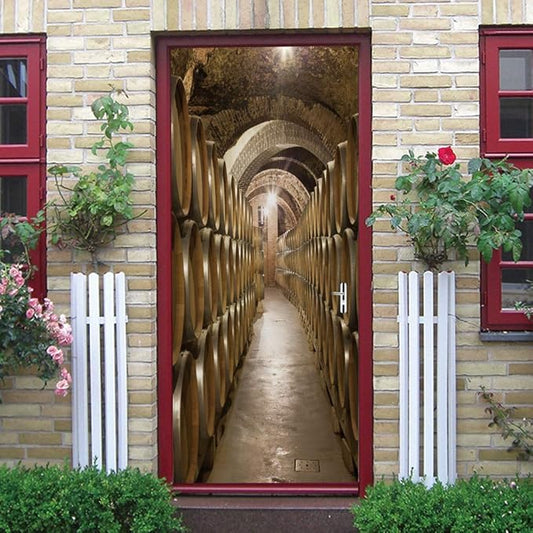 3D Door Stickers Murals Peel and Stick - Wine Cellar - Door Wallpaper Self-Adhesive Door Decals Removable PVC Waterproof Door Poster for Bedroom Living Room Door 31.5" x 78.7"-VerdiqueGarden