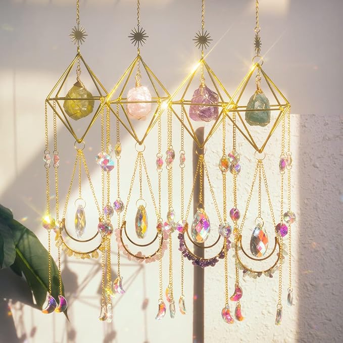 Suncatcher Amethyst Crystal Boho Decor, Spiritual, Purple Gemstone Sun Catcher Hanging for Windows, Rainbow Maker, Crystal Boho Hanging, Natural Stone (Amethsyt)-VerdiqueGarden