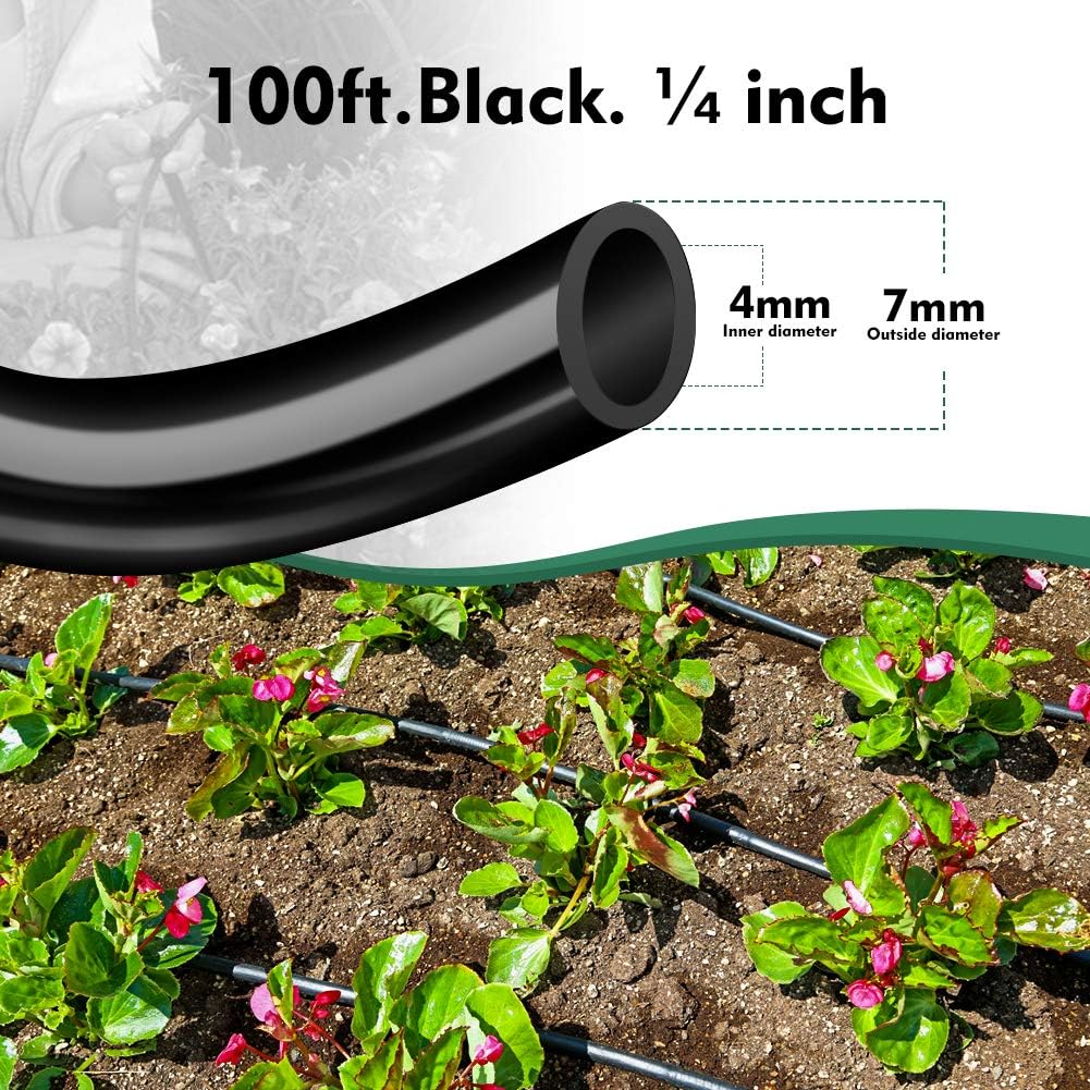 Bonviee 100ft 1/4 inch Blank Distribution Tubing Drip Irrigation Hose Garden Watering Tube Line for Small garden irrigation system-VerdiqueGarden
