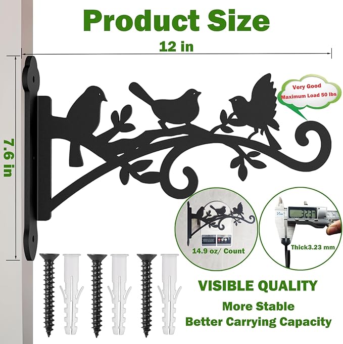 2 Pack Hanging Plant Hanger Outdoor 12-in Bird Feeder Wall Hooks - Heavy Duty Metal Plant Bracket Hook for Hanging Flower Baskets,Wind Chime-VerdiqueGarden