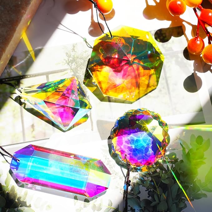 4PCS Colorful Crystal Prism Suncatcher Hanging Crystal Ornament for Window Sun Catchers Feng Shui Decor for Indoor Outdoor Home Garden Decoration-VerdiqueGarden