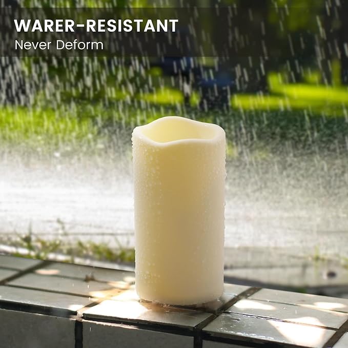 Waterproof Flameless Remote Control Candles 12PACK（D3''*H5.5''） Battery Operated Flickering LED Pillar Candle，plastic with 10-Key 24Hours Timer for Outdoor/Indoor Party Garden Lanterns Porch Ivory-VerdiqueGarden