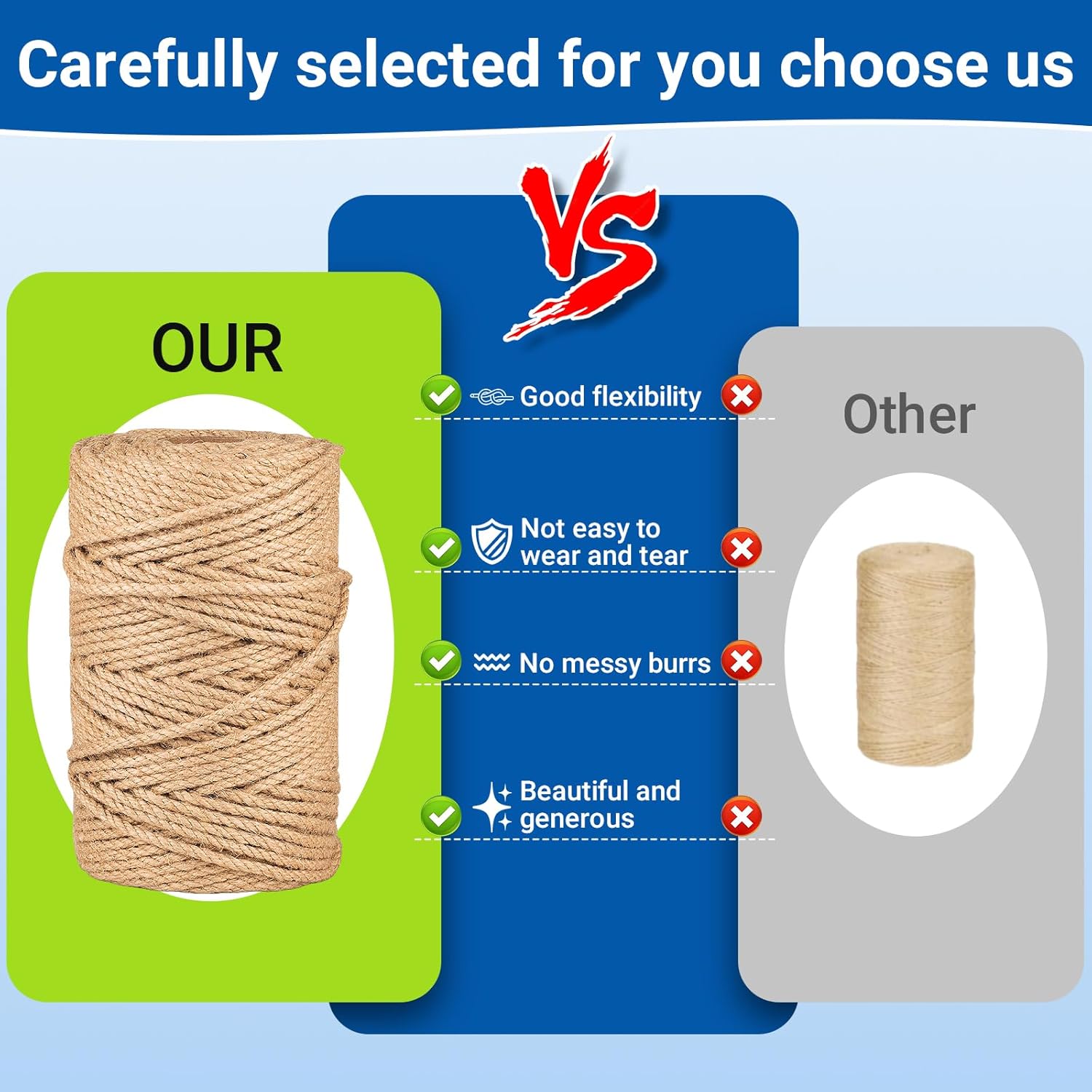 Natural Jute Twine String,Bulk Jute Rope Cord Twine for Crafting Gardening,Roll of Thick and Thin Twine for Gift Wrapping,Brown Decorative Rope,Ornament Twine for Cat Scratch Post (4mm x 328ft)-VerdiqueGarden