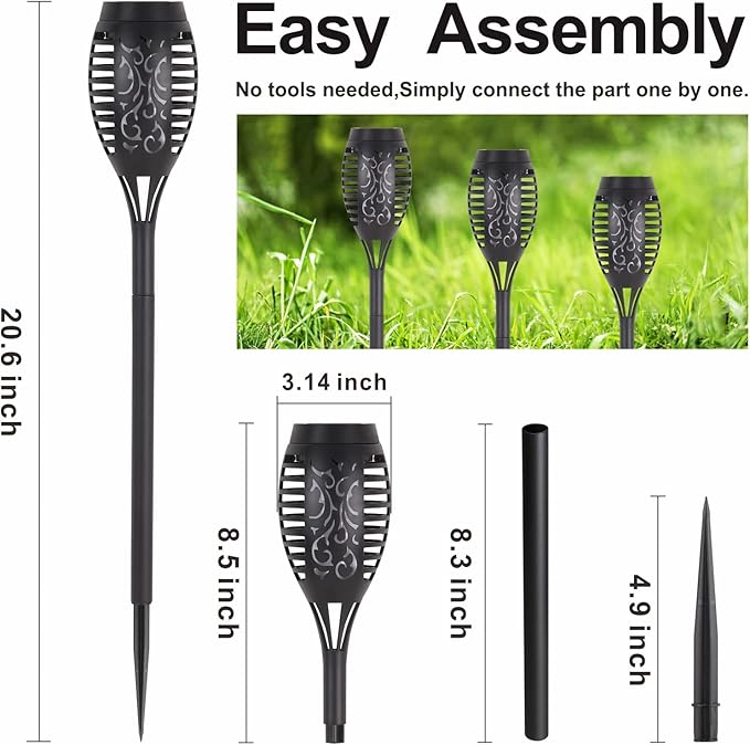 Solar Lights Outdoor, 8Pack Solar Torch Light with Flickering Flame for Garden Decor, Waterproof Outdoor Lighting Landscape, LED Flame Torches for Outside Patio Pathway Yard Decorations-VerdiqueGarden
