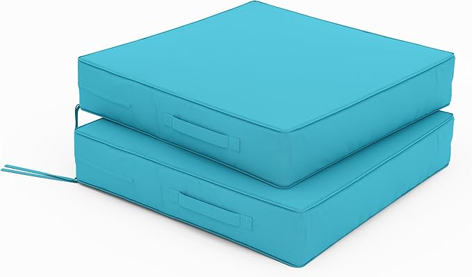 Patio Chair Cushions 22 X 22 X 4 Inch Waterproof Outdoor Seat Cushions for Patio Furniture, Outdoor Sofa Couch Pads with Ties & Handle, Set of 2, Lake Blue-VerdiqueGarden