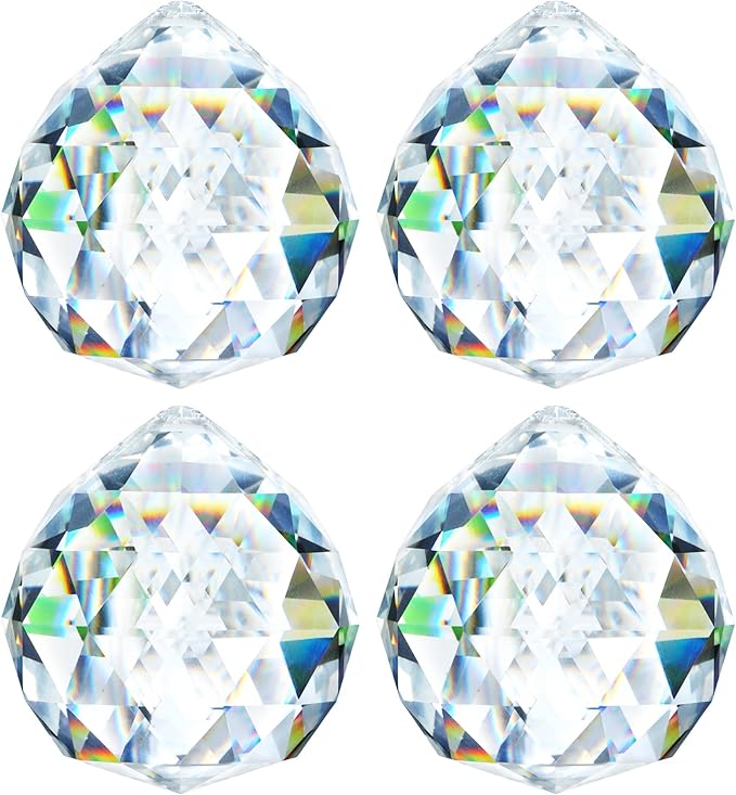 HDCRYSTALGIFTS 4 Pack 40MM Clear Crystal Prism Ball Suncatchers Rainbow Pendants Maker, Hanging Crystals Chandelier Prisms for Windows Home Decoration-VerdiqueGarden