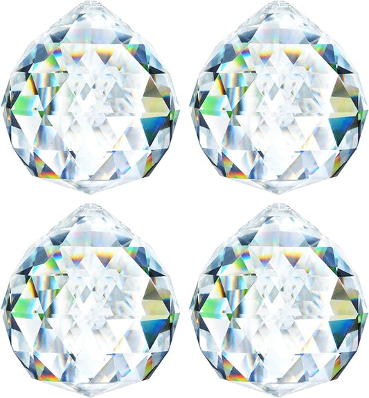 HDCRYSTALGIFTS 4 Pack 40MM Clear Crystal Prism Ball Suncatchers Rainbow Pendants Maker, Hanging Crystals Chandelier Prisms for Windows Home Decoration-VerdiqueGarden