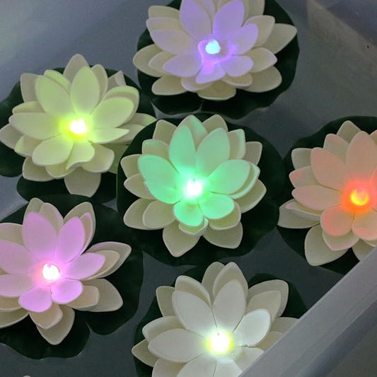 12 PCS Floating Lotus Lights - Artificial LED Lotus Waterproof Battery Operated Water Activated Color Changing Fake Lily Pad Lights for Pool Pond Lantern Garden Outdoor Decor-VerdiqueGarden