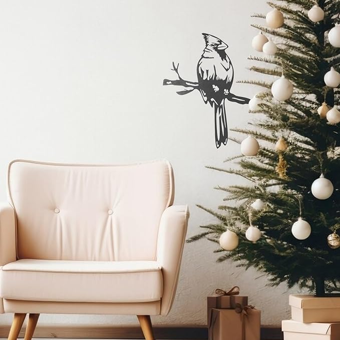 Renovatio Metal Bird Decor – Stylish Decoration for Yard & Garden – Perfect Outdoor Yard Art – 12 Gauge Thick Steel – Ideal Backyard Decor & Bird Ornaments – Cardinal Bird (Black)-VerdiqueGarden