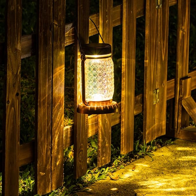 Outdoor Garden Decor, 2 Pack Solar Lantern Waterproof Warmwhite Mason Jar Hanging Lights, Porch Decorative for Garden Yard Patio Backyard Deck Courtyard Lawn-VerdiqueGarden