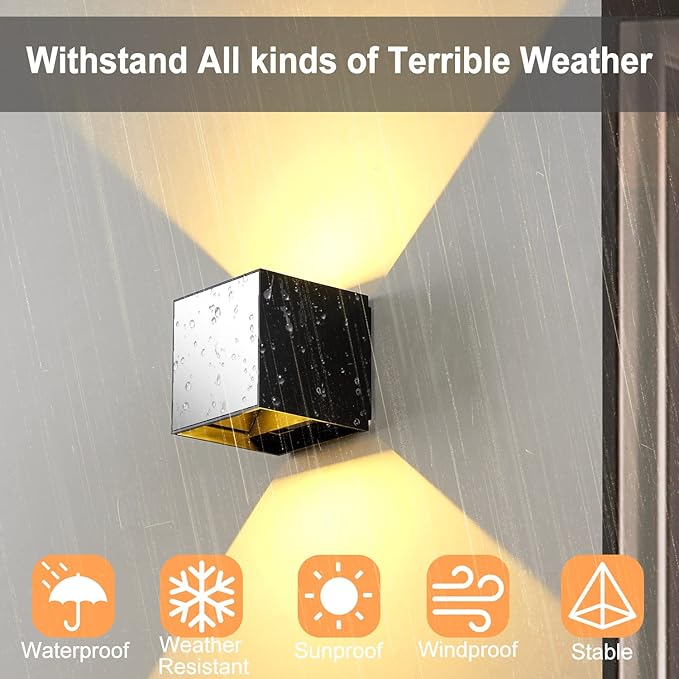 LANFU Indoor Cube Wall Light 10W COB 3000K Modern Up/Down Wall Sconce for Bedroom Living Room Staircase Lighting Fixture,1200 Lumen, Outside Wall Lights for House IP65 Waterproof Porch Lights-VerdiqueGarden