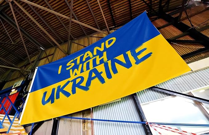 I Stand with Ukraine Flag Extra Large Flag 8x12FT Giant Ukrainian National Polyester Banner With 3 Grommets Fade Resistant Vivid Color For Patriotic Festival Events Party Decoration-VerdiqueGarden