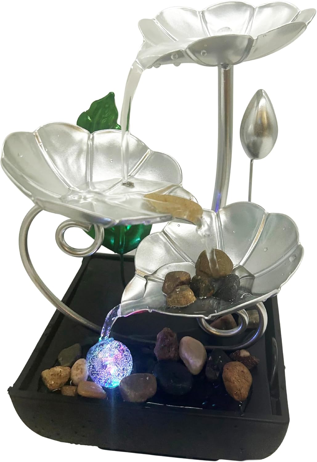 Tabletop Water Fountain with LED Light – Indoor Zen Décor with 3-Tier Design, Natural River Stones for Office, Home 8inch Tall-VerdiqueGarden