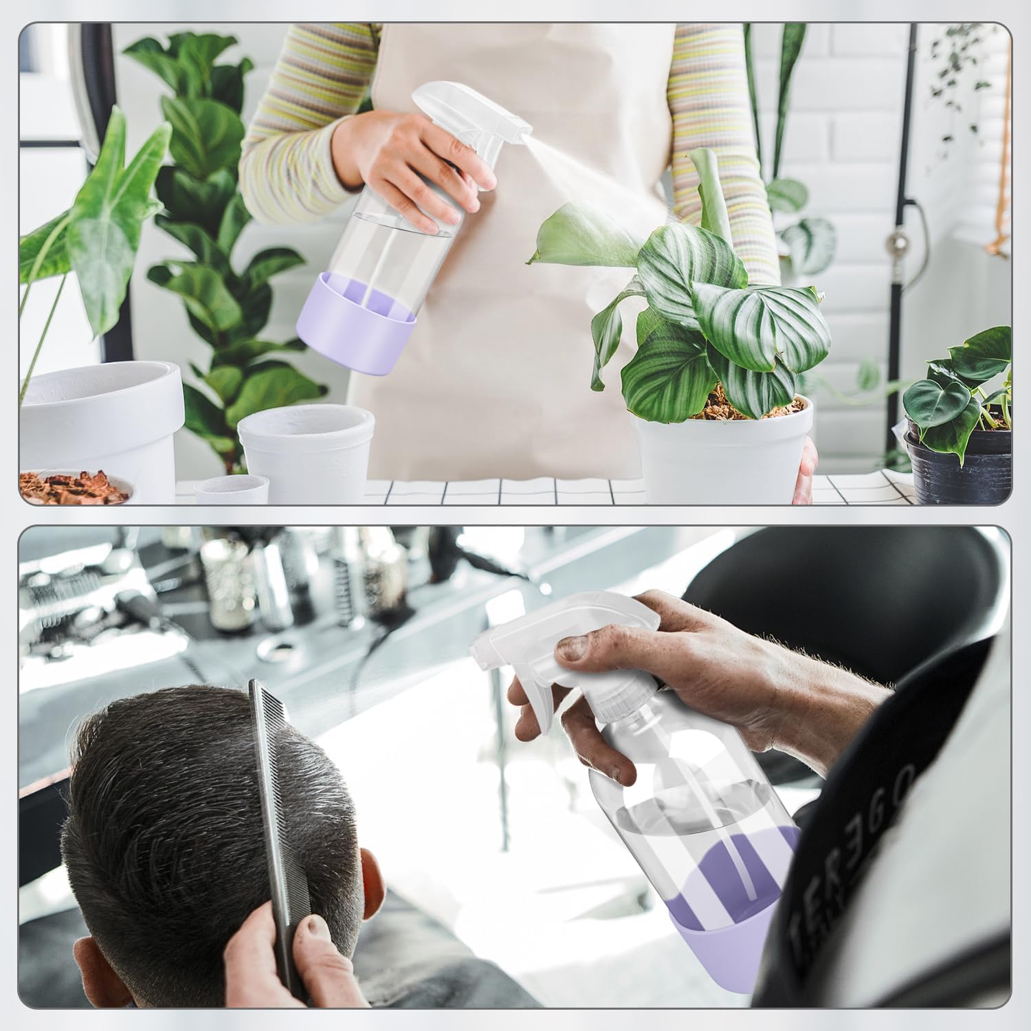 Glass Spray Bottles with Silicone Sleeve Protection, Empty 16 oz Refillable Containers, Reusable Spray Bottles with Adjustable Nozzle for Hair, Cleaning Solutions, 3 Pack Purple-VerdiqueGarden