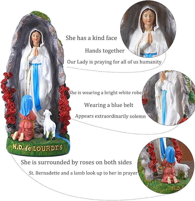 Our Lady of Lourdes Statue - 8" Resin Figurine - Saint Bernadette and Mary Statue, Sculpture with Hand-Painting - Ideal Religious Gift for Baptisms, Communions, Confirmations, Weddings, and Holidays-VerdiqueGarden