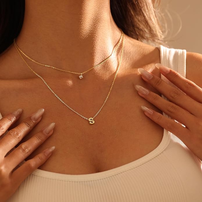 Layered Initial Necklaces for Women, 14k Gold Plated Letter Necklace Set Dainty Gold Initial Necklace Stack Cute Layering Choker Necklaces for Women Trendy Fashion Jewelry