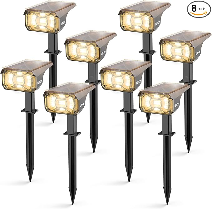 3 Brightness Modes Solar Outdoor Lights, 360 Degree Adjustable Lighting Angle with 40 LED's, Spotlights Outdoor Waterproof Auto On or Off Solar Garden Lights 8 Pack-VerdiqueGarden