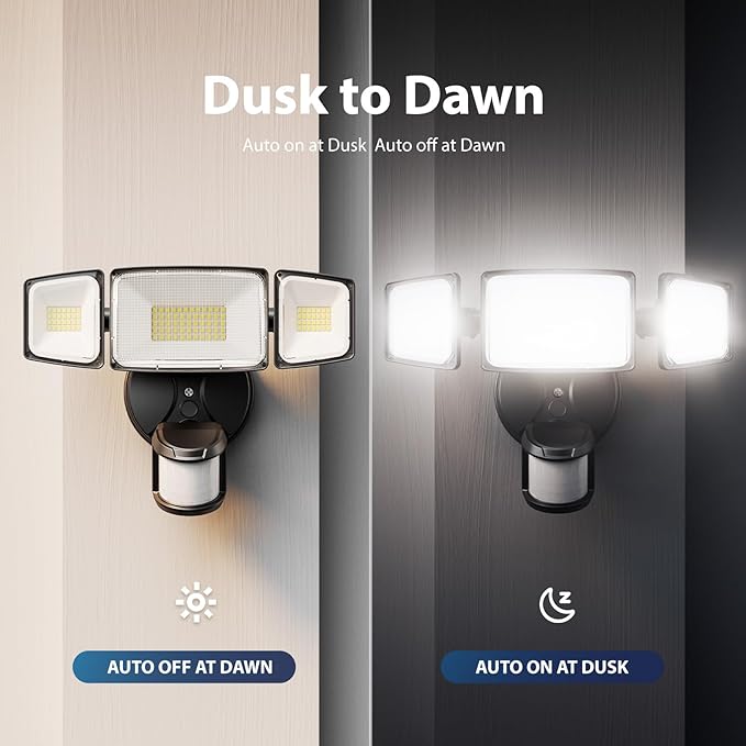 Onforu 75W LED Motion Sensor Outdoor Lights, Dusk to Dawn Flood Light Outdoor Motion Sensor, Hardwired Security Lights Floodlights Outside 7500LM 6500K Daylight IP65 Waterproof (Black)-VerdiqueGarden