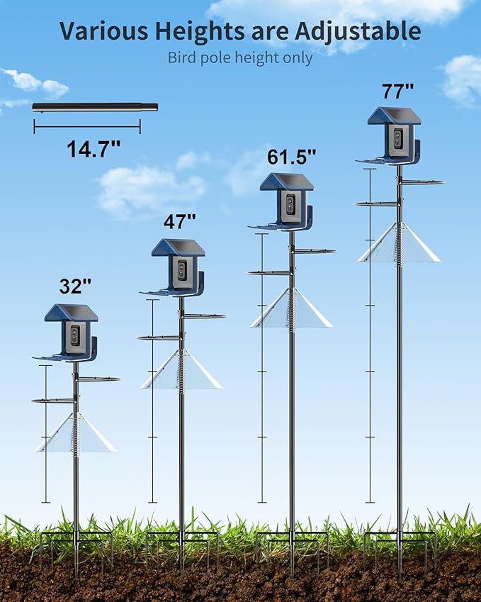 Bird Feeder Pole with Squirrel Baffle - 90 Inch Bird House Pole with Semicircular Hook for Outdoors, Squirrel Proof Baffle with Stainless Steel Spring for Better Defense, Slip-Fit Connection-VerdiqueGarden