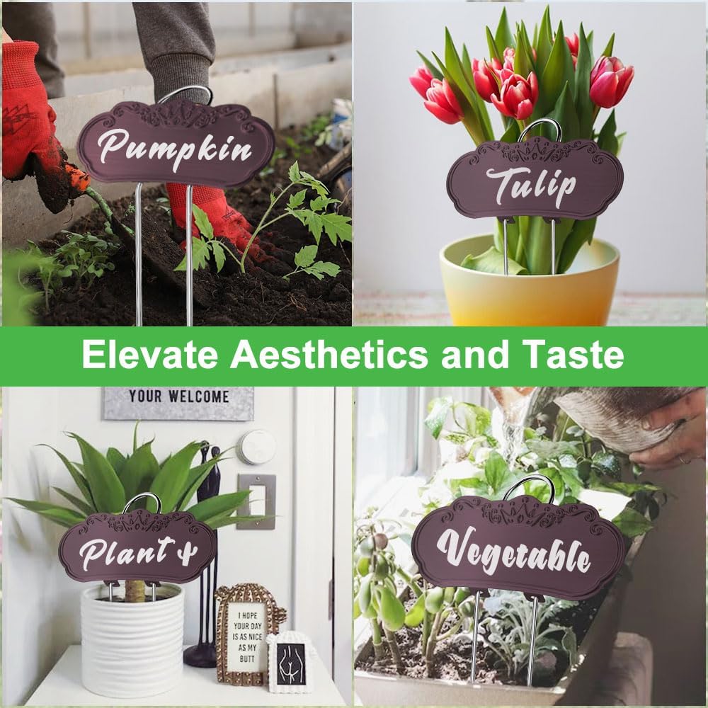 Metal Plant Labels, Tall Outdoor Garden Markers for Flowers, Fruits and Vegetables, 304 Stainless Steel Weatherproof Signs (25 Pack, 4" x 1.9", Purplish Red)-VerdiqueGarden